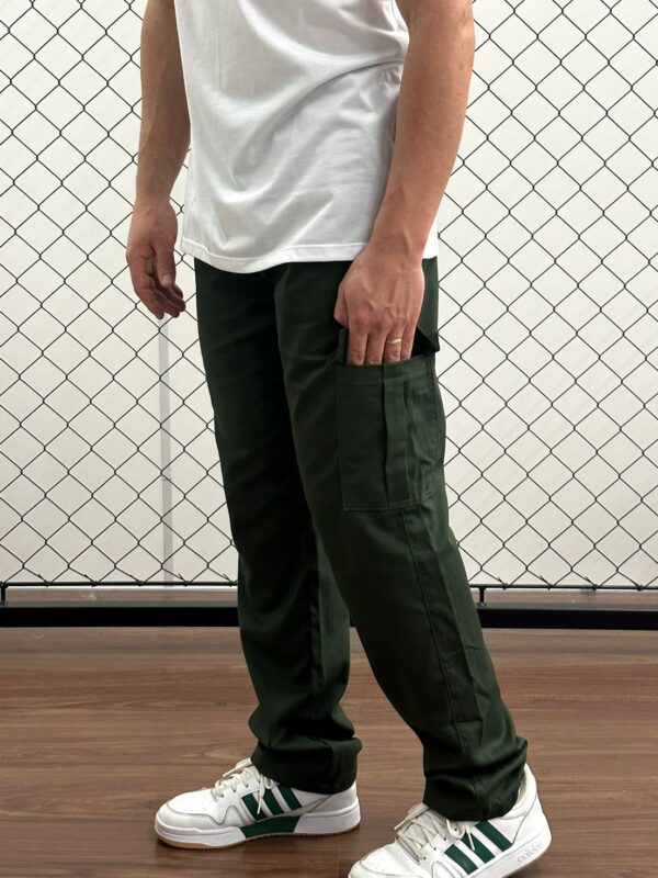 Calça Cargo Sarja Masculina Verde Militar